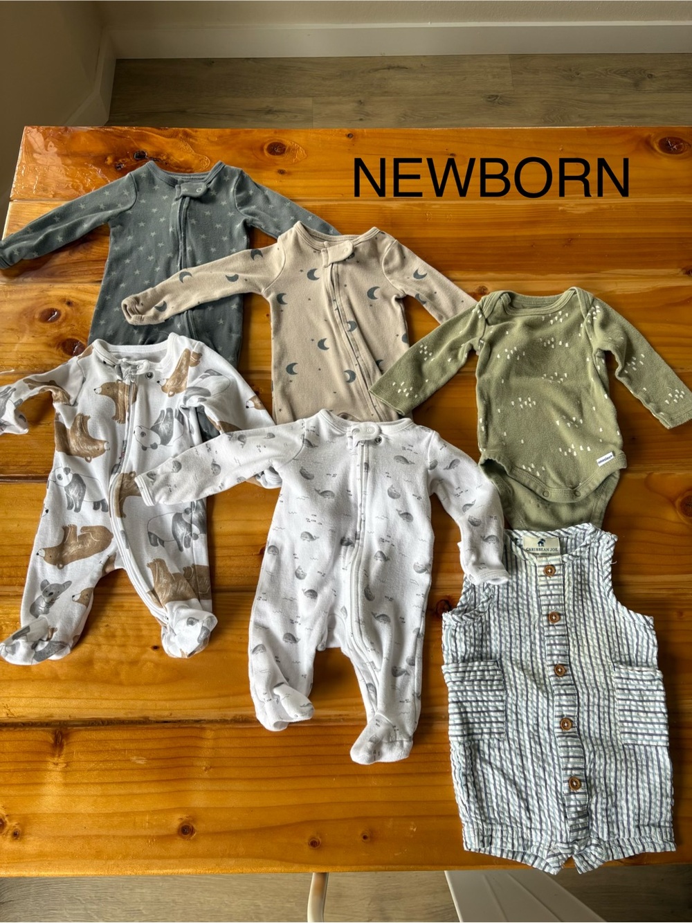 cloud island Neutral & Olive Newborn One-Piece Set
